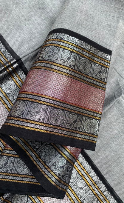 Chettinad Cotton Saree -  Grey tone and Black shade
