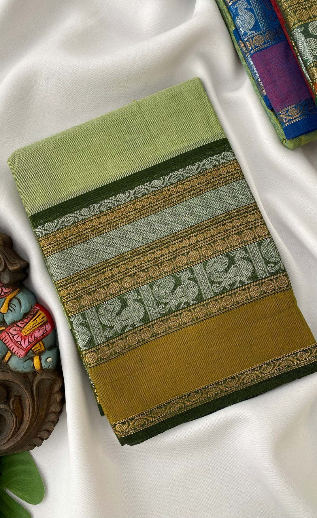 Chettinad Cotton Saree -  Leafy green tone and Deep green shade