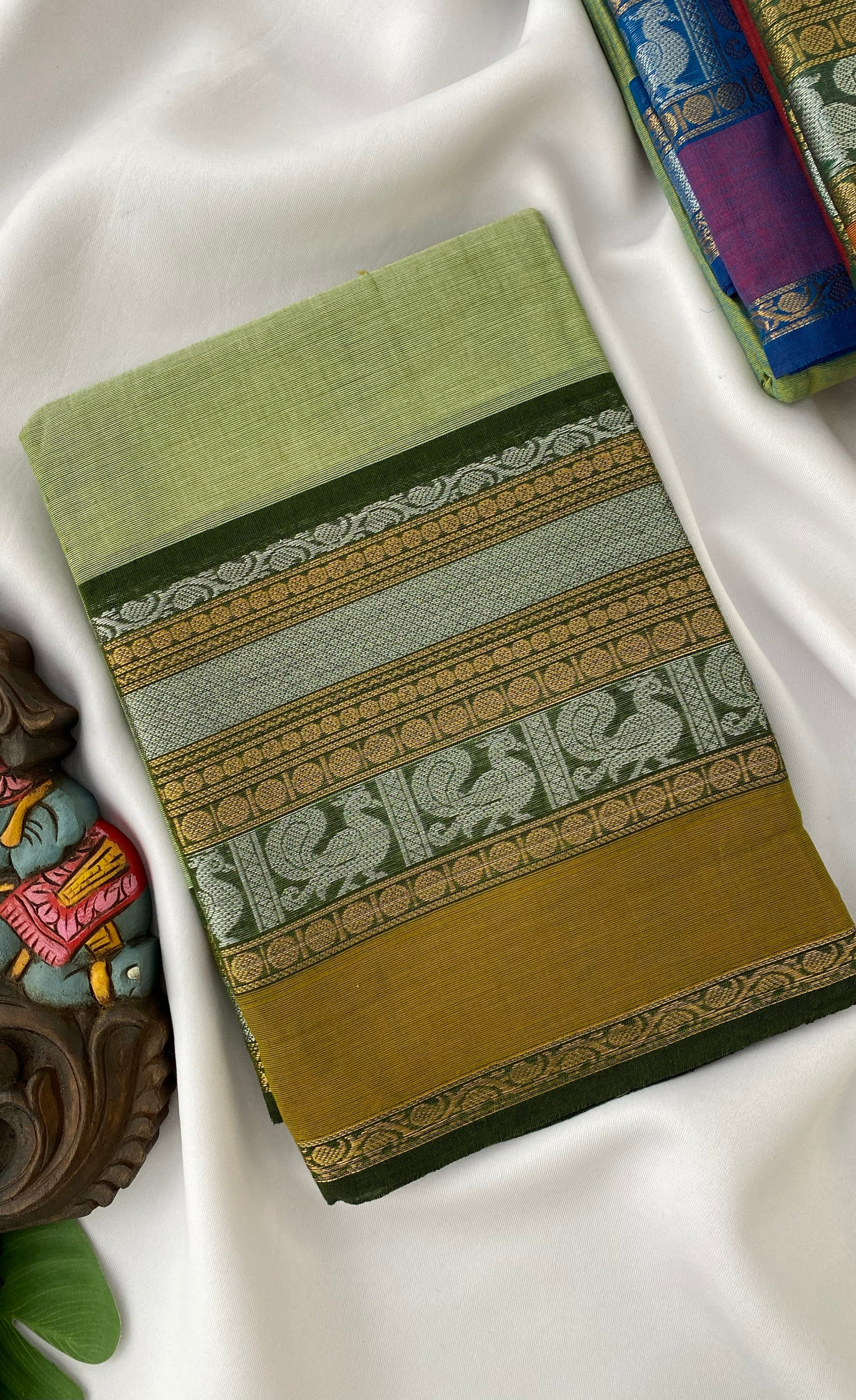 Chettinad Cotton Saree -  Leafy green tone and Deep green shade