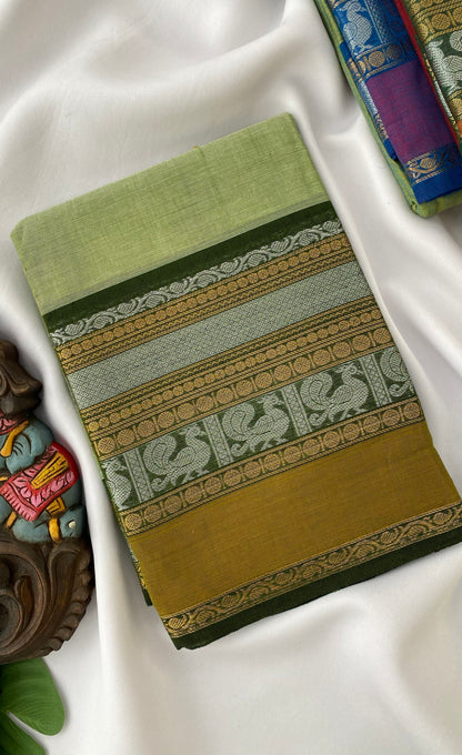 Chettinad Cotton Saree -  Leafy green tone and Deep green shade