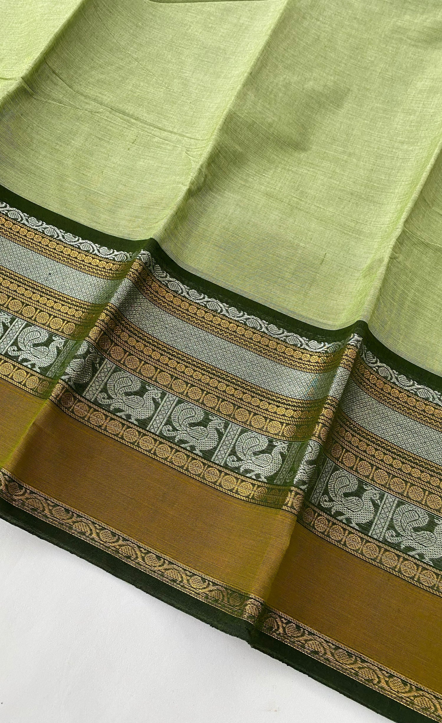 Chettinad Cotton Saree -  Leafy green tone and Deep green shade