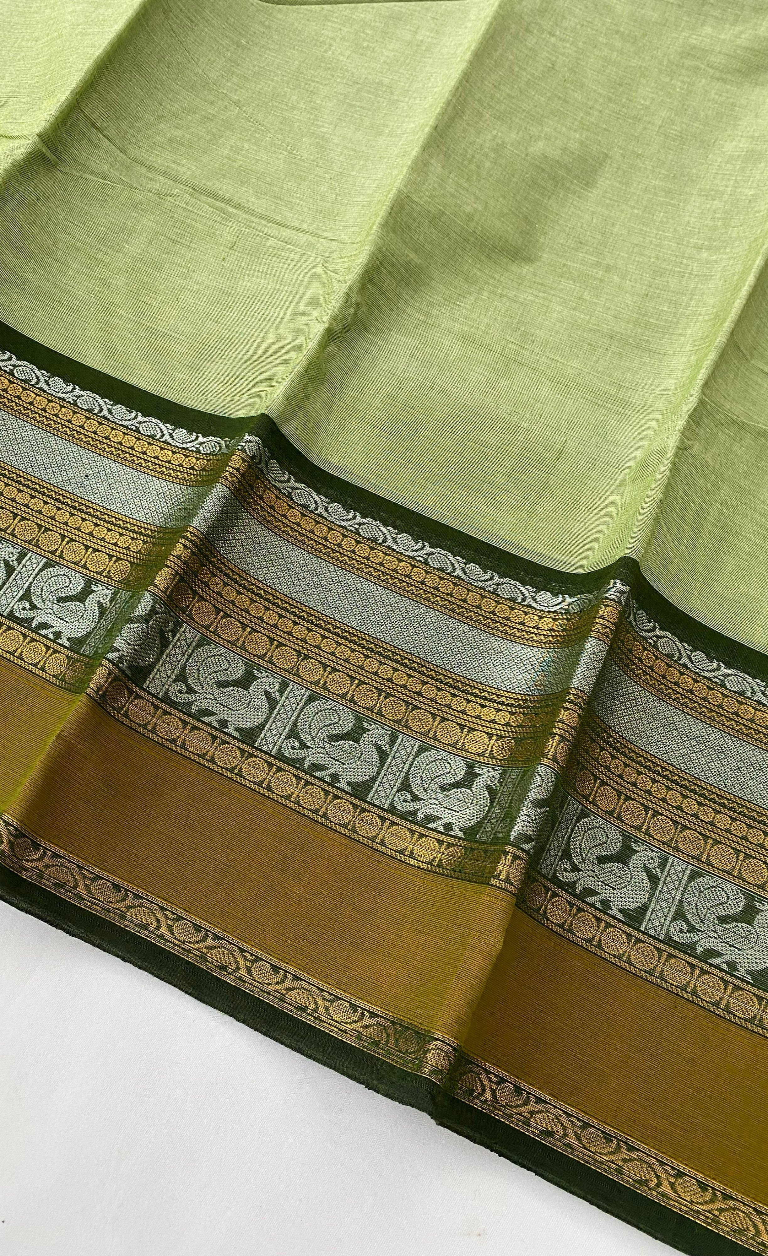 Chettinad Cotton Saree -  Leafy green tone and Deep green shade