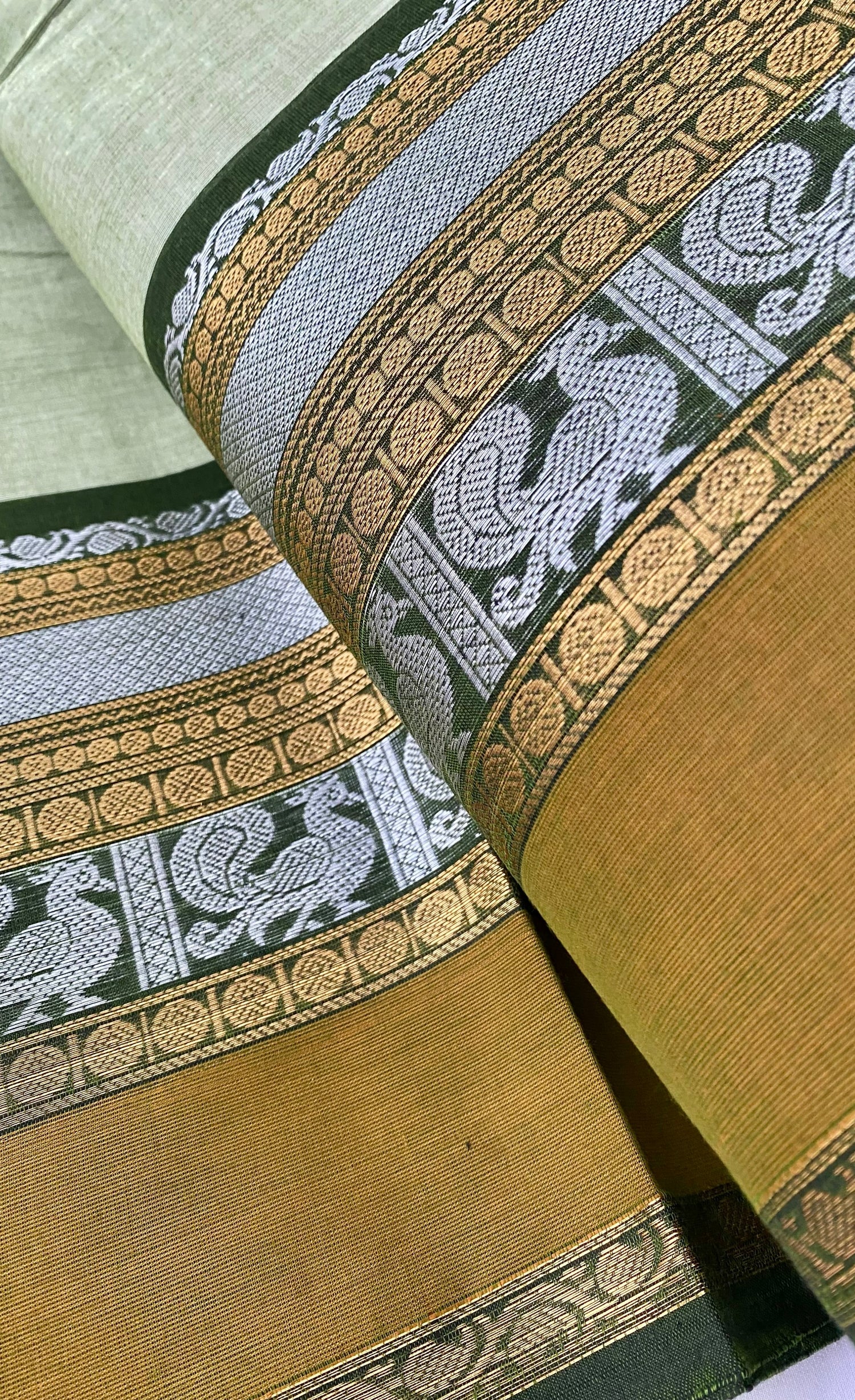 Chettinad Cotton Saree -  Leafy green tone and Deep green shade