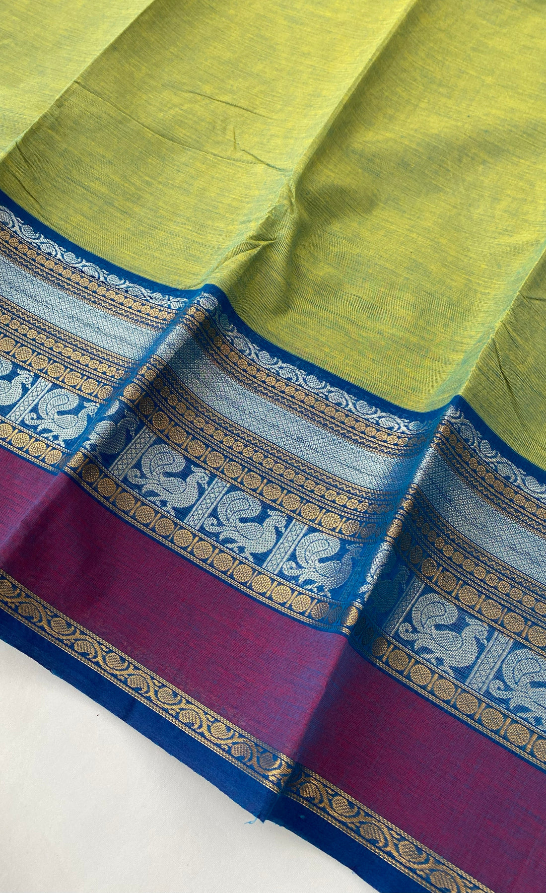 Chettinad Cotton Saree -  Parrot green tone and Blue shade