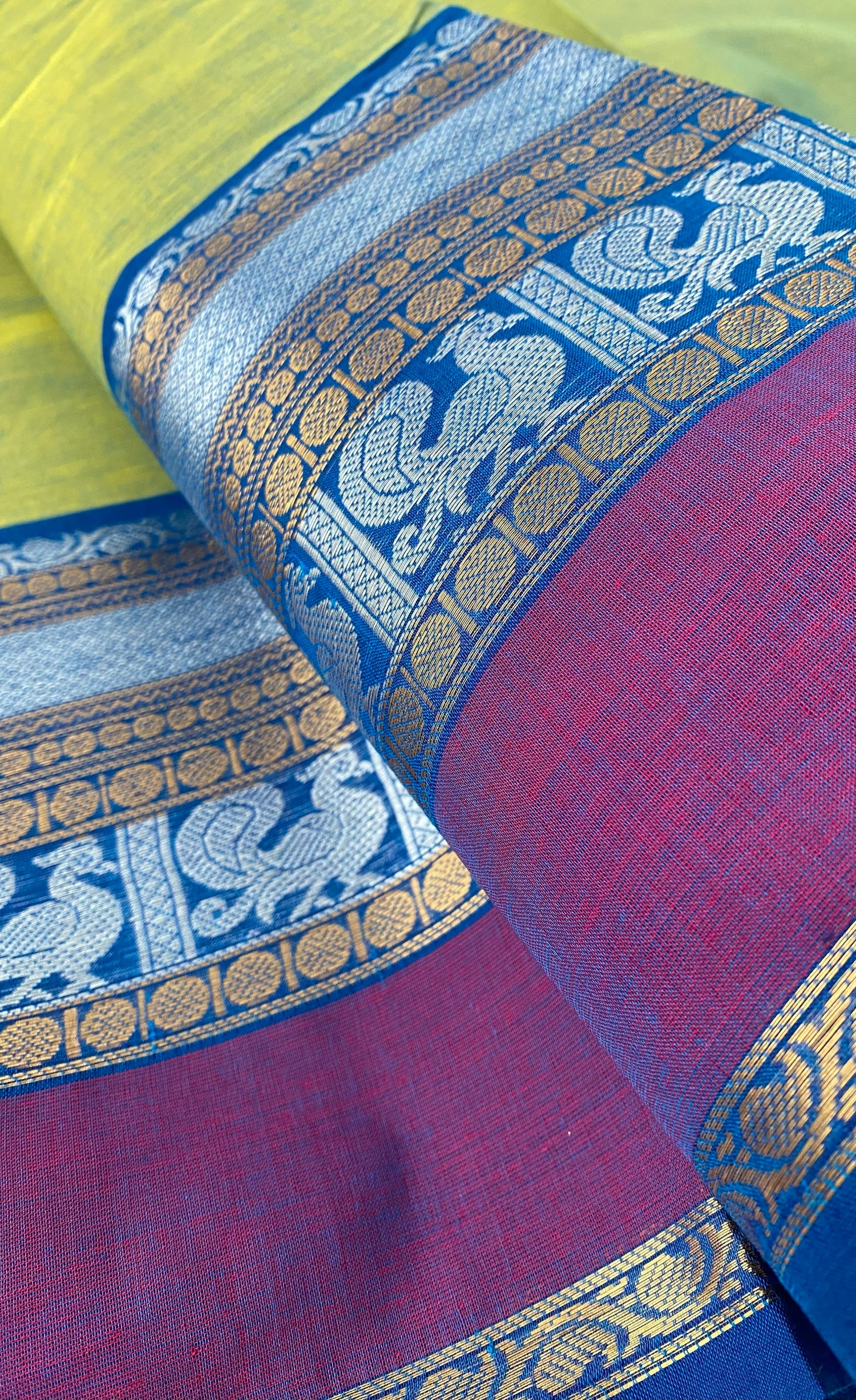 Chettinad Cotton Saree -  Parrot green tone and Blue shade