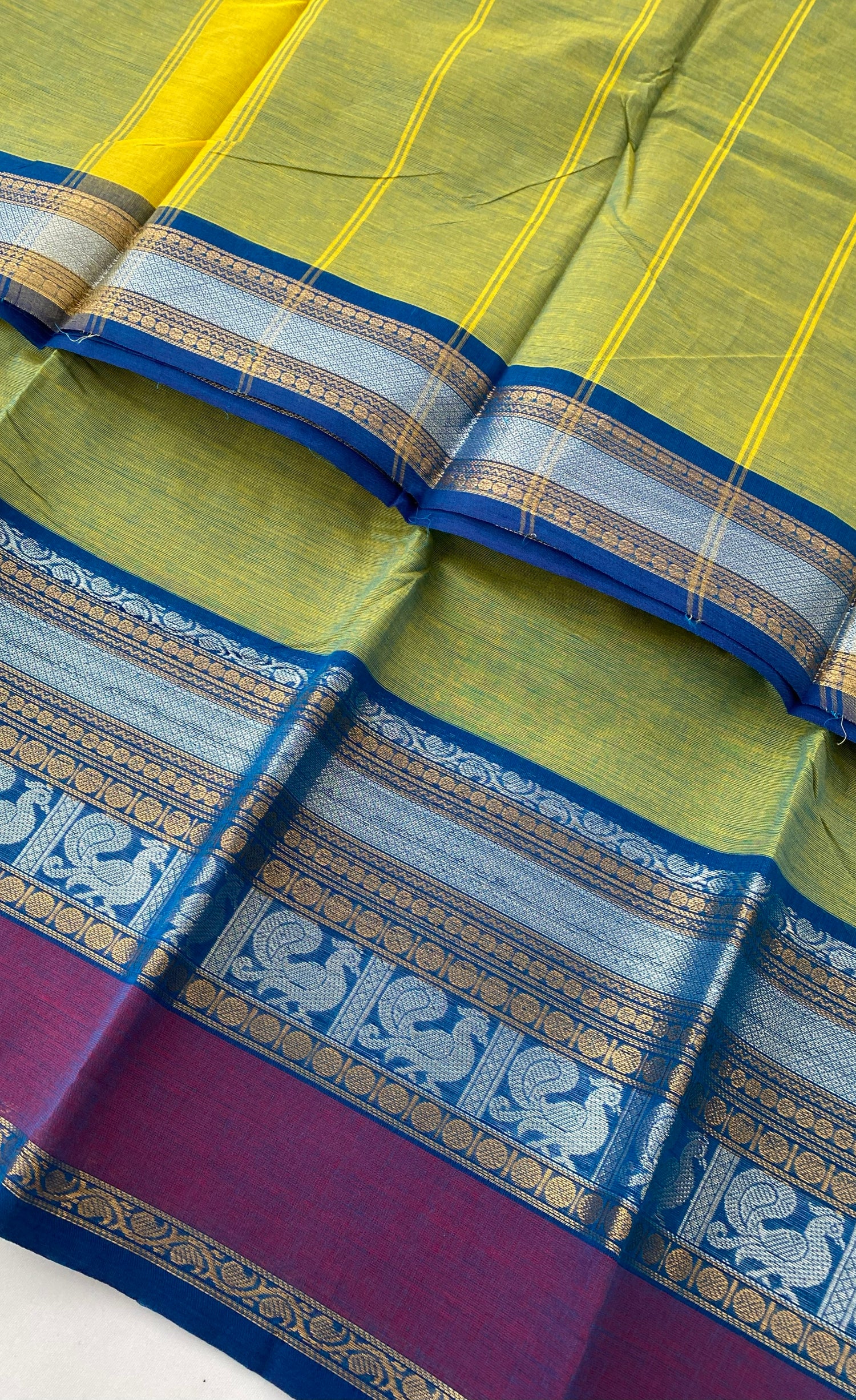 Chettinad Cotton Saree -  Parrot green tone and Blue shade