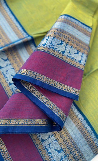 Chettinad Cotton Saree -  Parrot green tone and Blue shade
