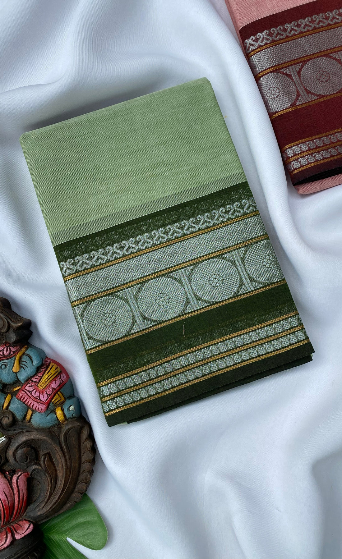 Chettinad Cotton Saree -  Greyish green tone and Dark green shade