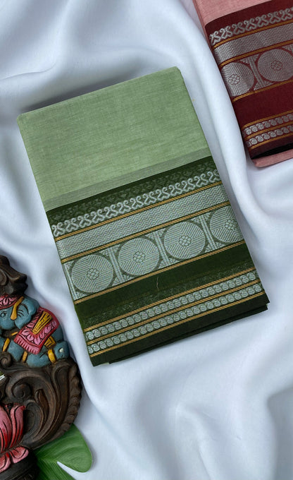 Chettinad Cotton Saree -  Greyish green tone and Dark green shade