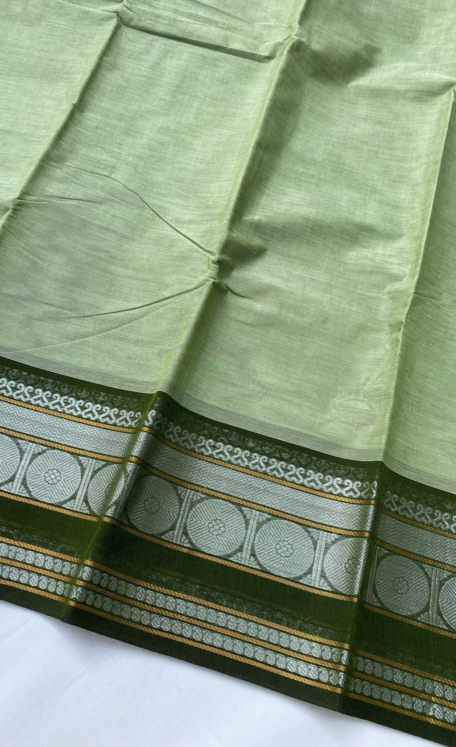 Chettinad Cotton Saree -  Greyish green tone and Dark green shade