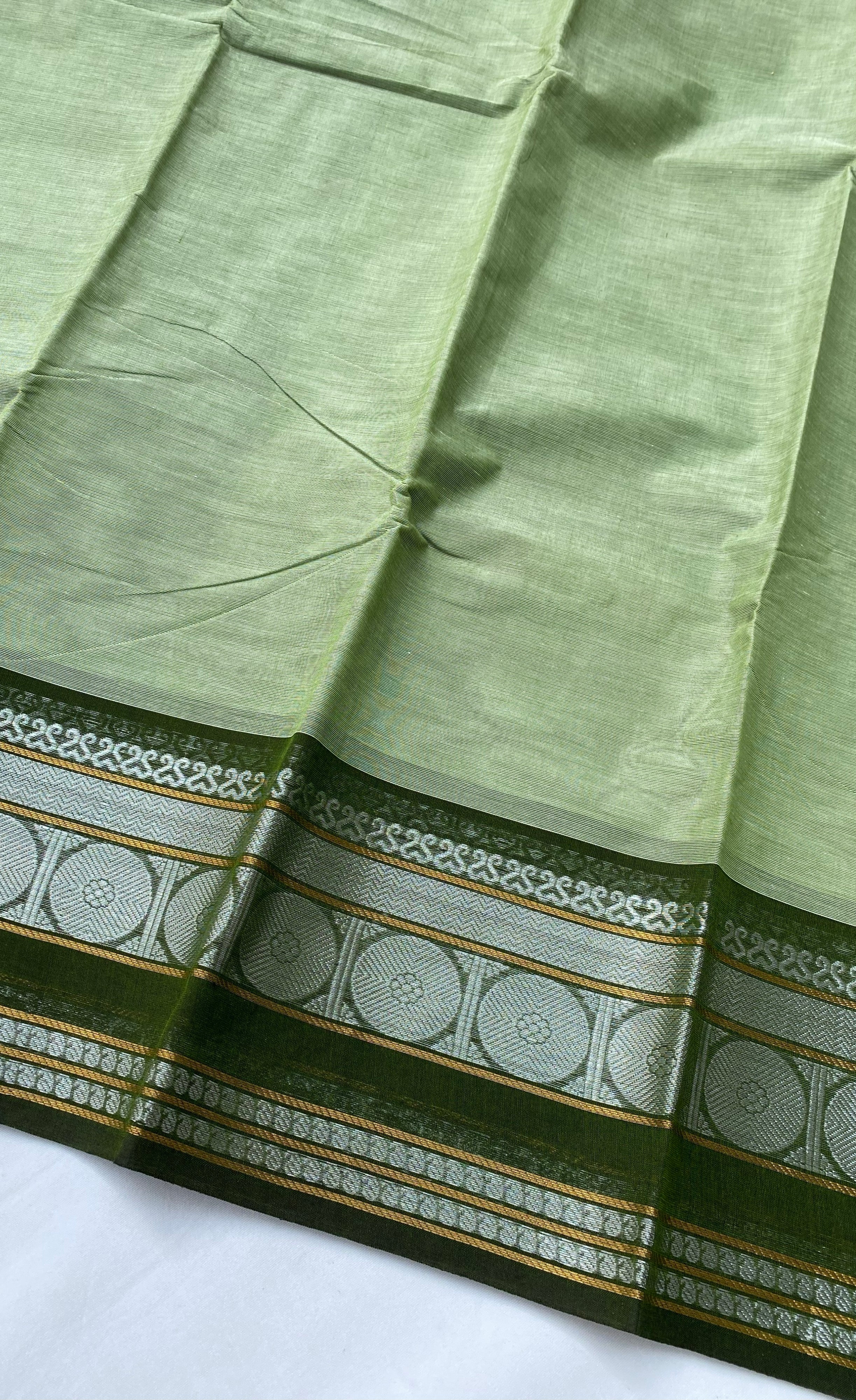 Chettinad Cotton Saree -  Greyish green tone and Dark green shade