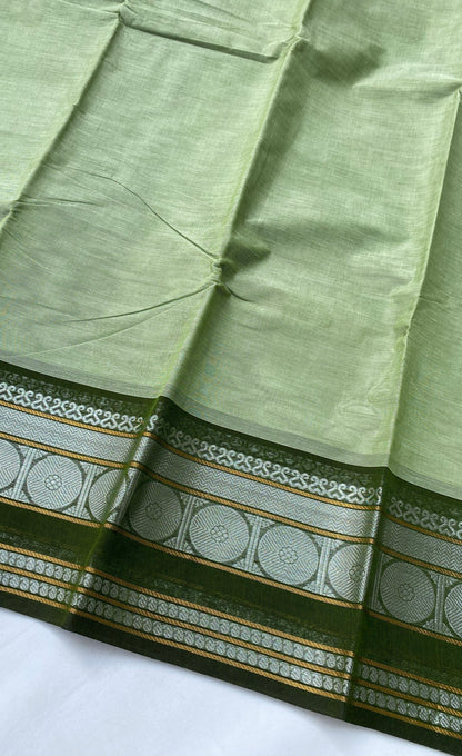 Chettinad Cotton Saree -  Greyish green tone and Dark green shade