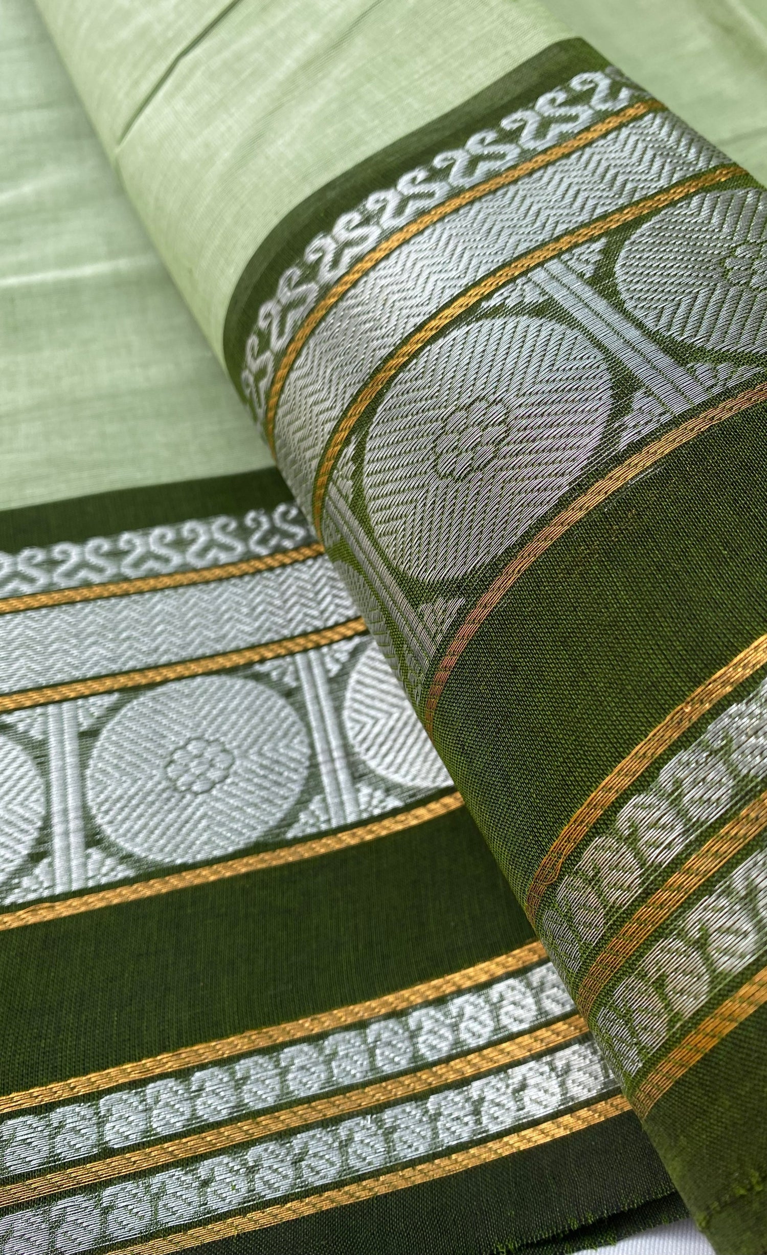Chettinad Cotton Saree -  Greyish green tone and Dark green shade