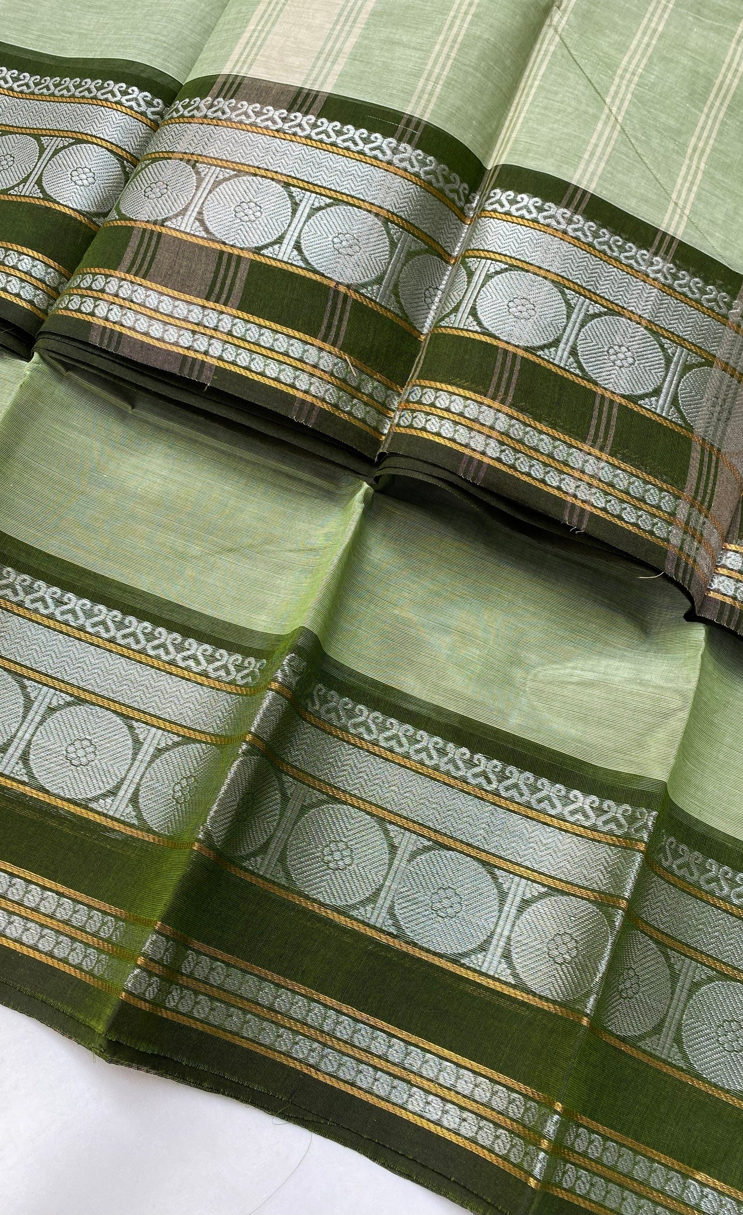 Chettinad Cotton Saree -  Greyish green tone and Dark green shade