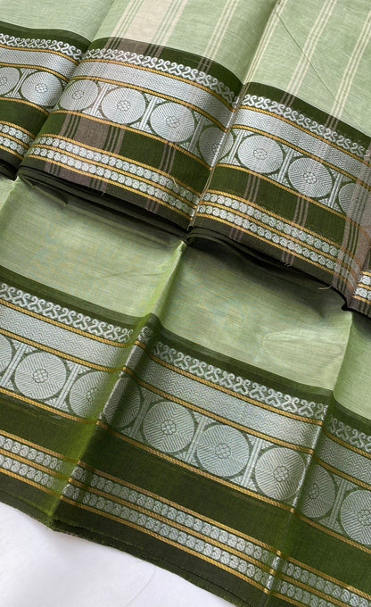 Chettinad Cotton Saree -  Greyish green tone and Dark green shade