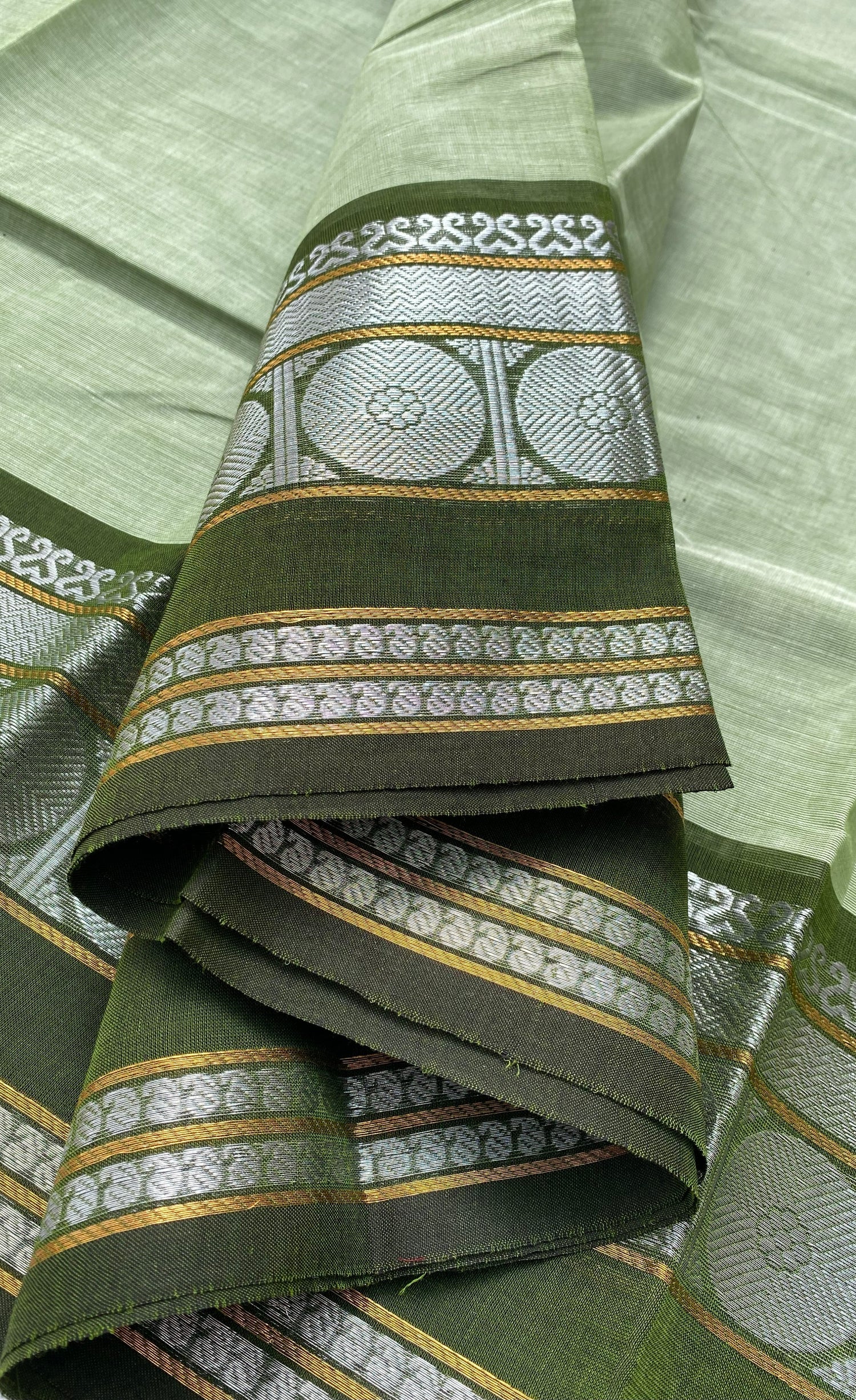 Chettinad Cotton Saree -  Greyish green tone and Dark green shade