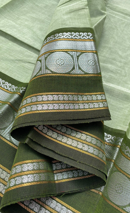 Chettinad Cotton Saree -  Greyish green tone and Dark green shade