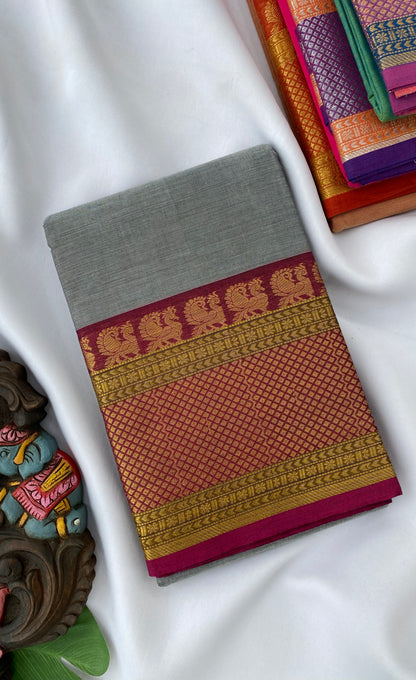 Chettinad Cotton Saree -  Grey tone and Magenta pink shade