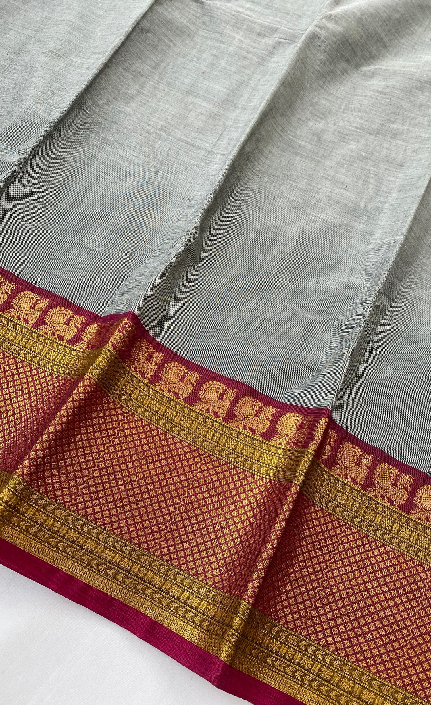 Chettinad Cotton Saree -  Grey tone and Magenta pink shade