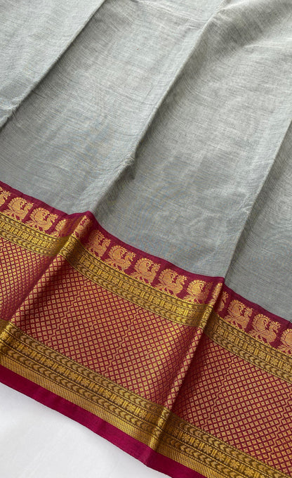 Chettinad Cotton Saree -  Grey tone and Magenta pink shade