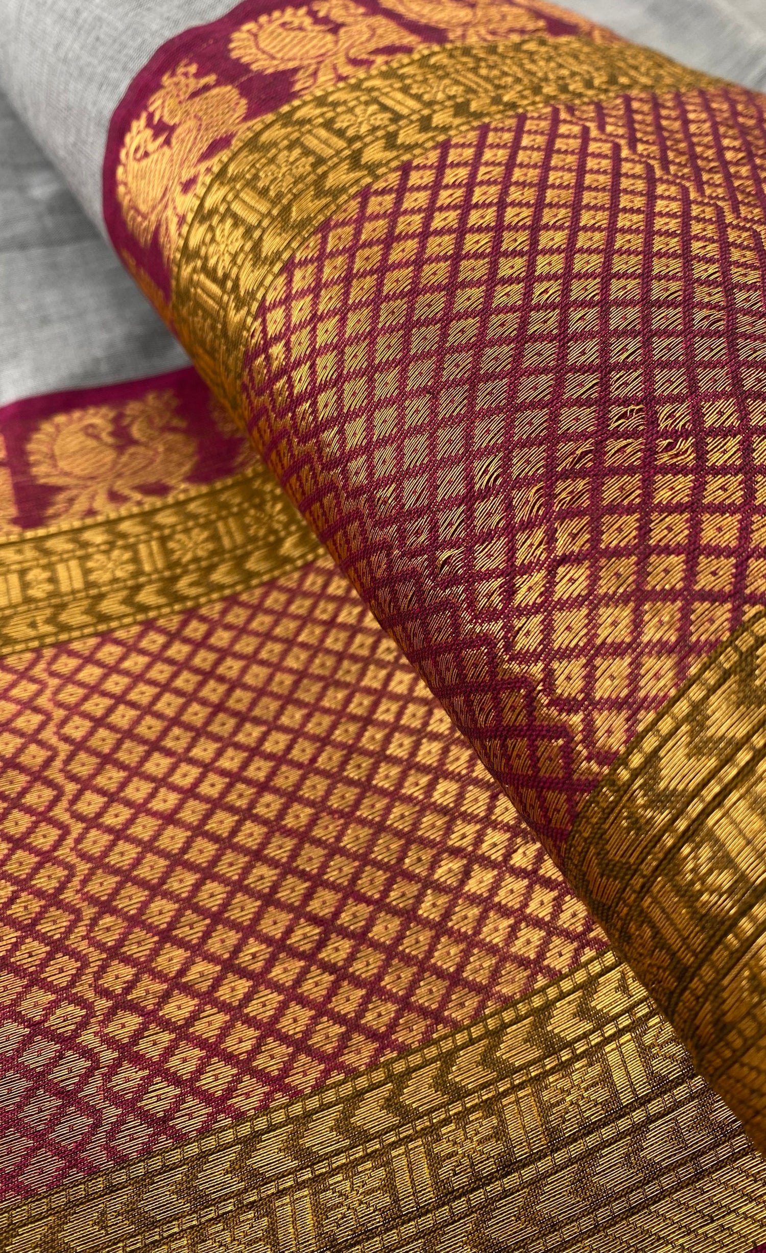 Chettinad Cotton Saree -  Grey tone and Magenta pink shade