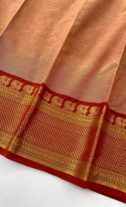 Chettinad Cotton Saree -  Brownish orange tone and Dark orange shade