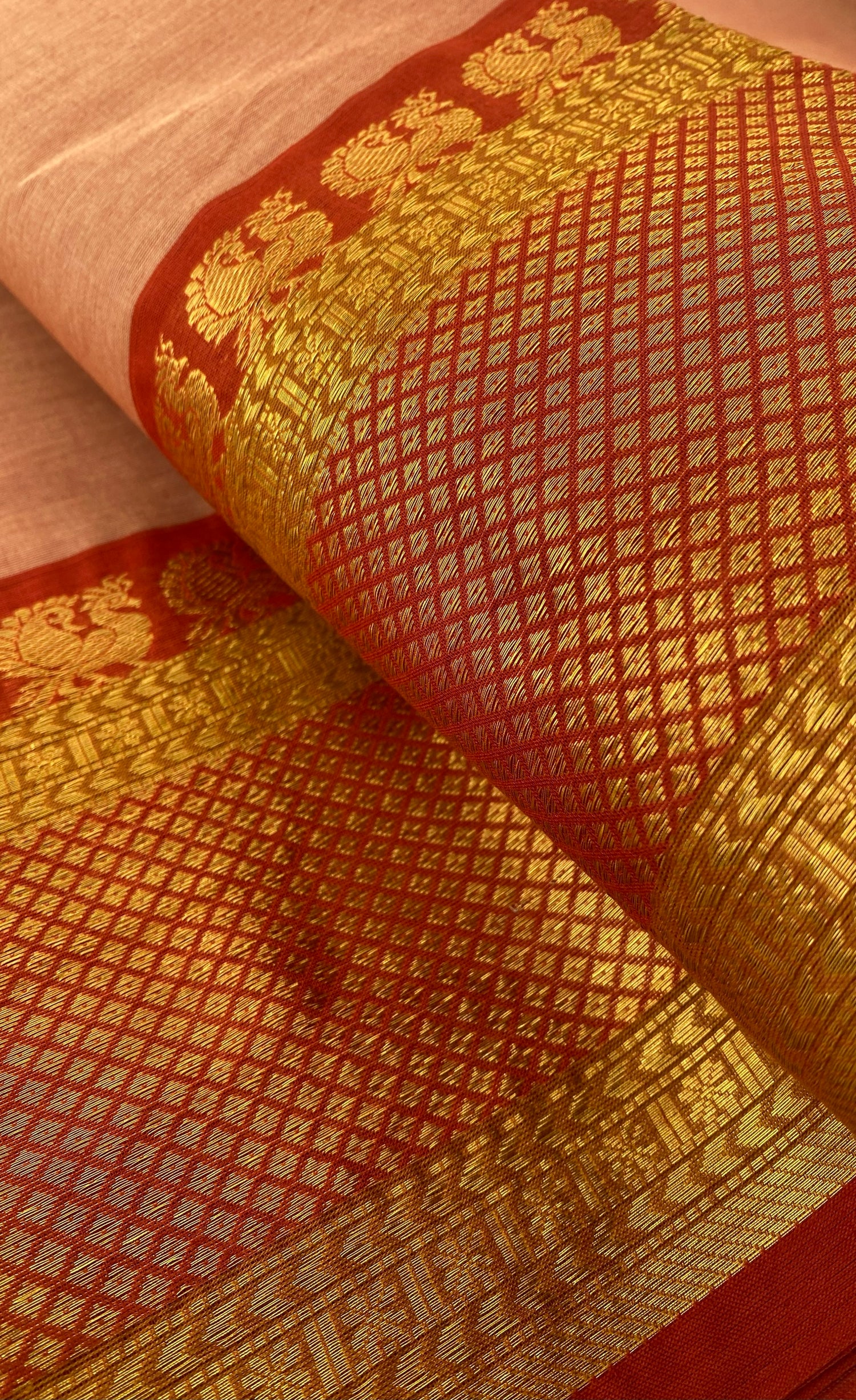 Chettinad Cotton Saree -  Brownish orange tone and Dark orange shade