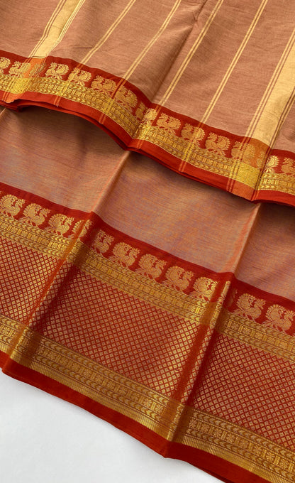 Chettinad Cotton Saree -  Brownish orange tone and Dark orange shade