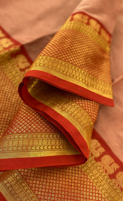 Chettinad Cotton Saree -  Brownish orange tone and Dark orange shade