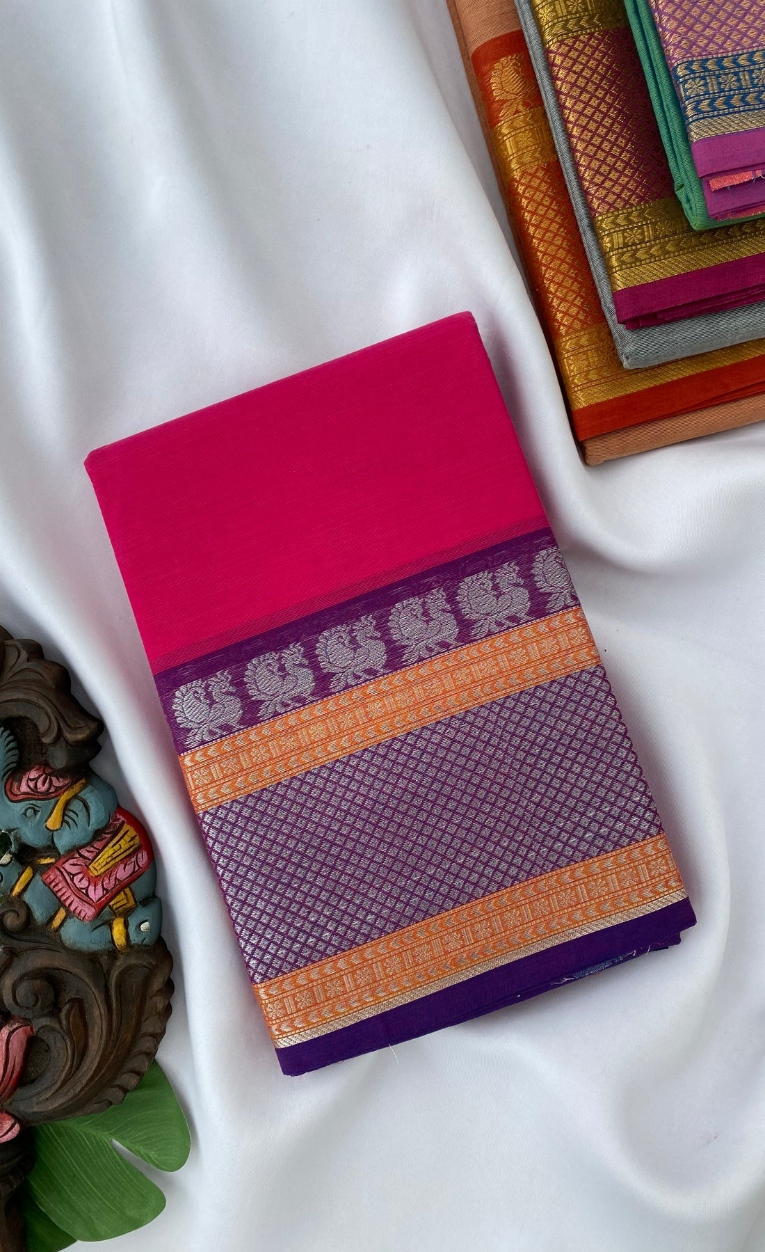 Chettinad Cotton Saree - Dark pink tone and Bluish purple shade
