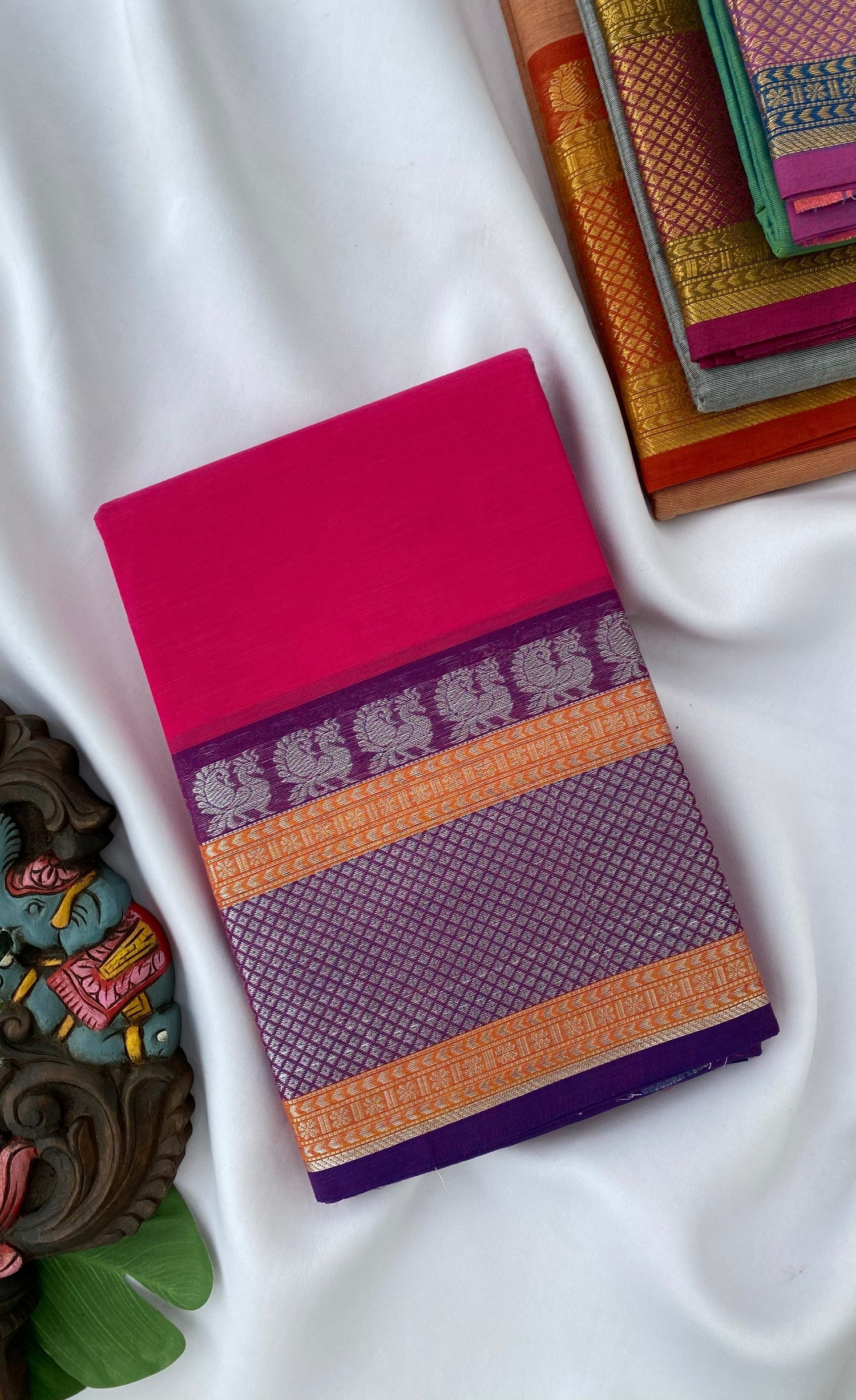 Chettinad Cotton Saree -  Dark pink tone and Bluish purple shade