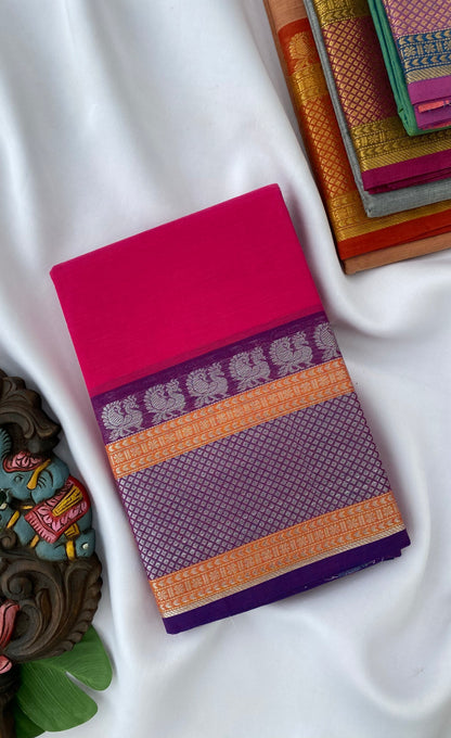 Chettinad Cotton Saree -  Dark pink tone and Bluish purple shade