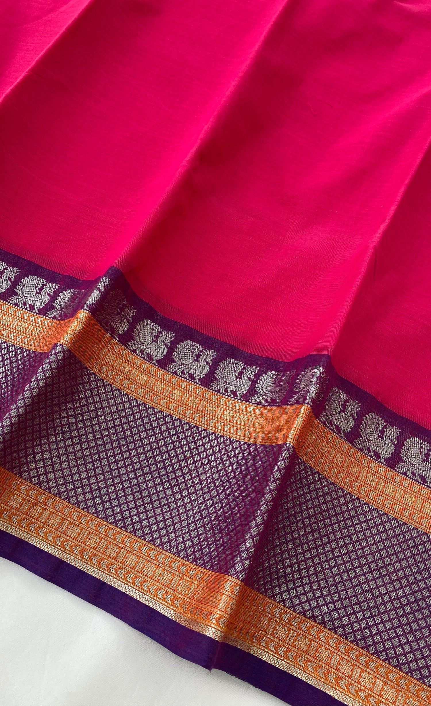 Chettinad Cotton Saree -  Dark pink tone and Bluish purple shade