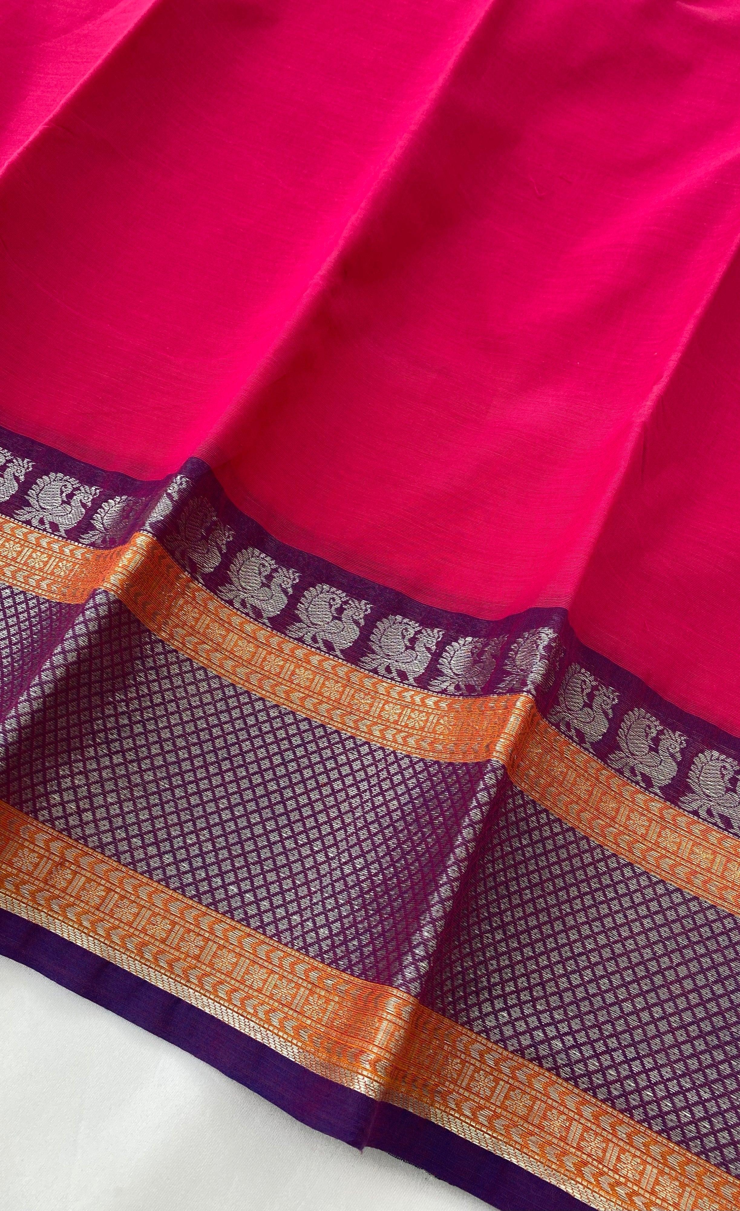 Chettinad Cotton Saree -  Dark pink tone and Bluish purple shade