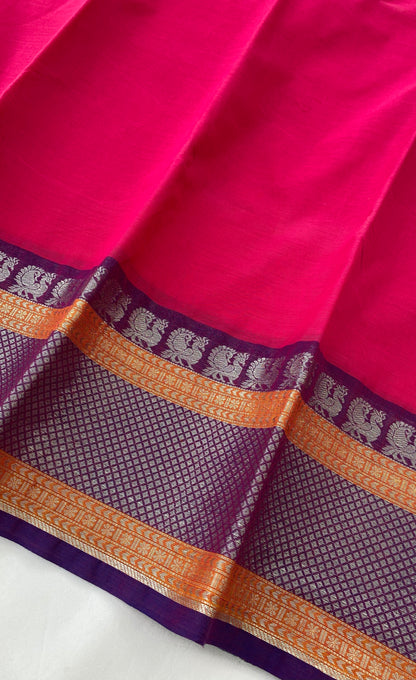 Chettinad Cotton Saree -  Dark pink tone and Bluish purple shade