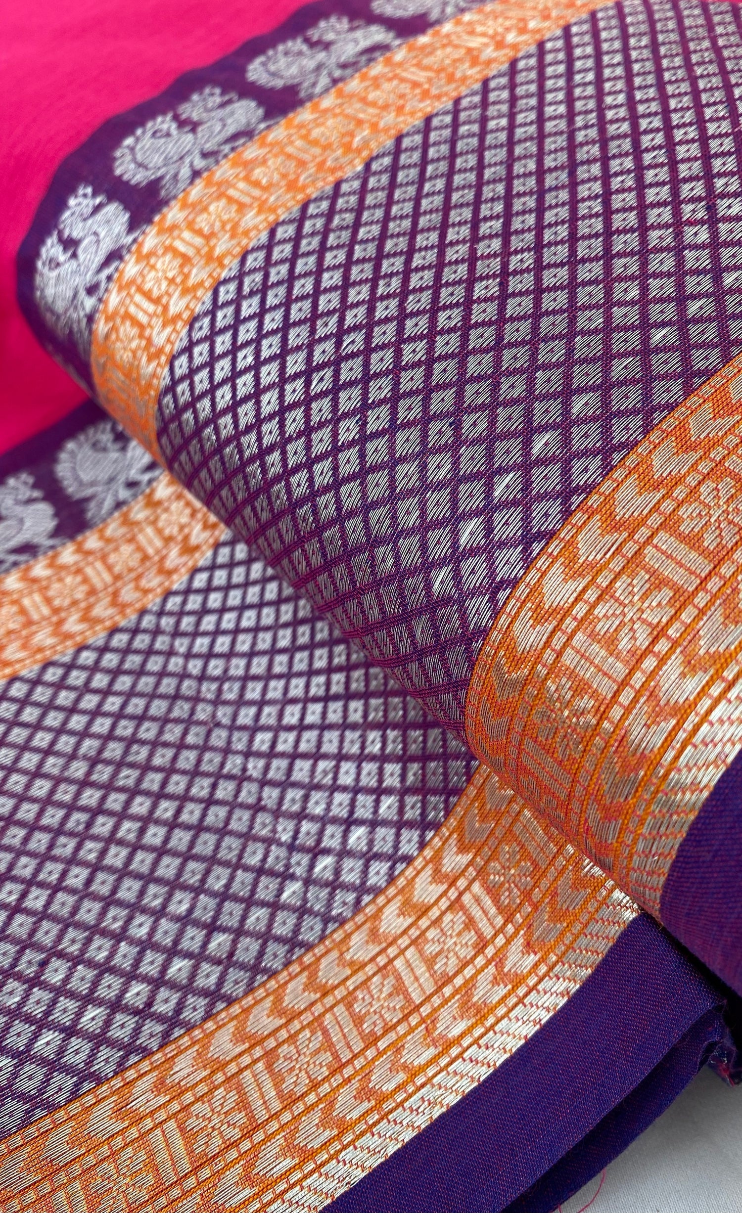 Chettinad Cotton Saree -  Dark pink tone and Bluish purple shade