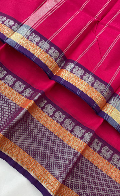 Chettinad Cotton Saree -  Dark pink tone and Bluish purple shade