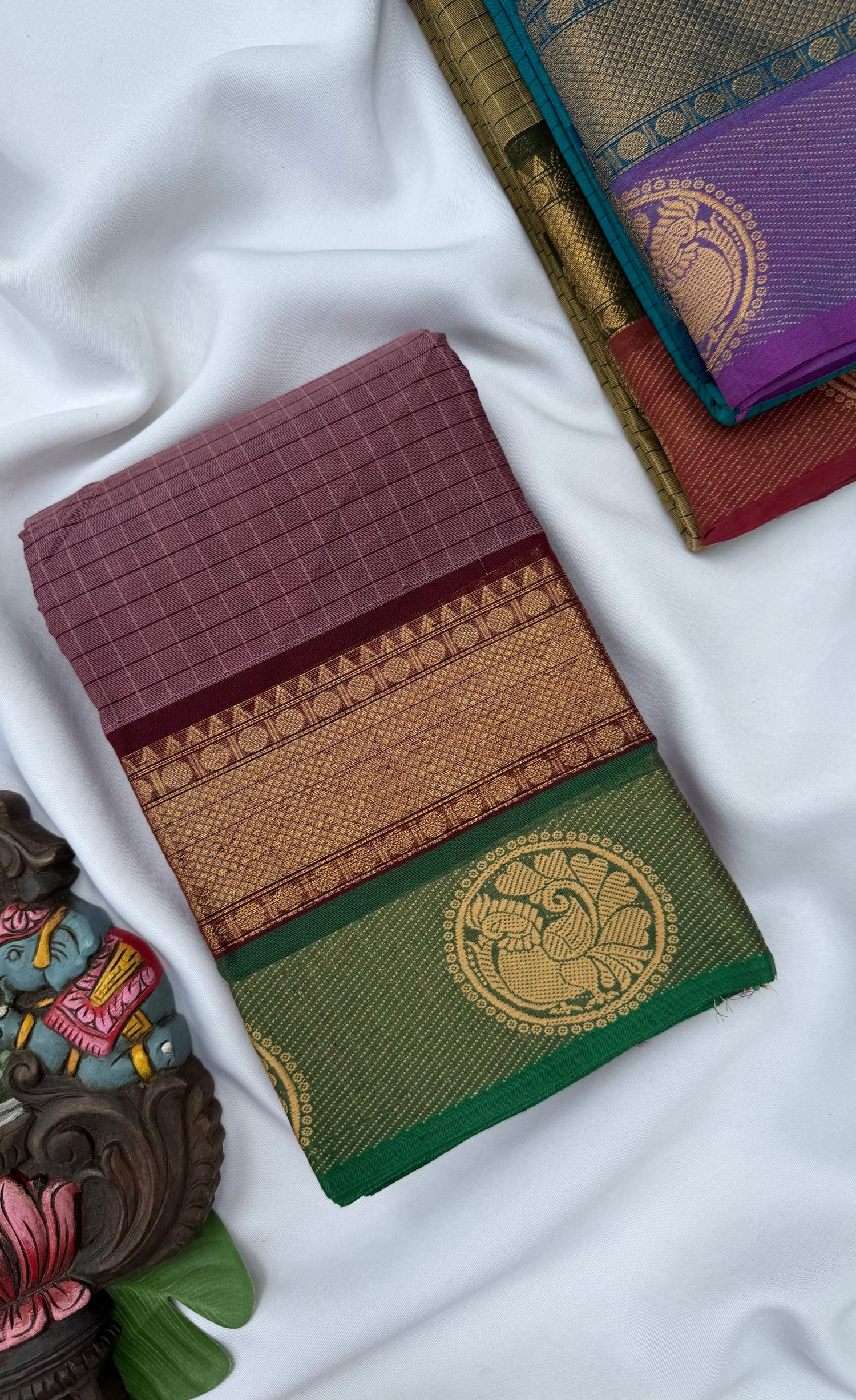 Chettinad Cotton Saree - Mauve tone and Deep green shade