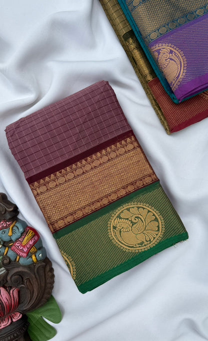 Chettinad Cotton Saree - Mauve tone and Deep green shade