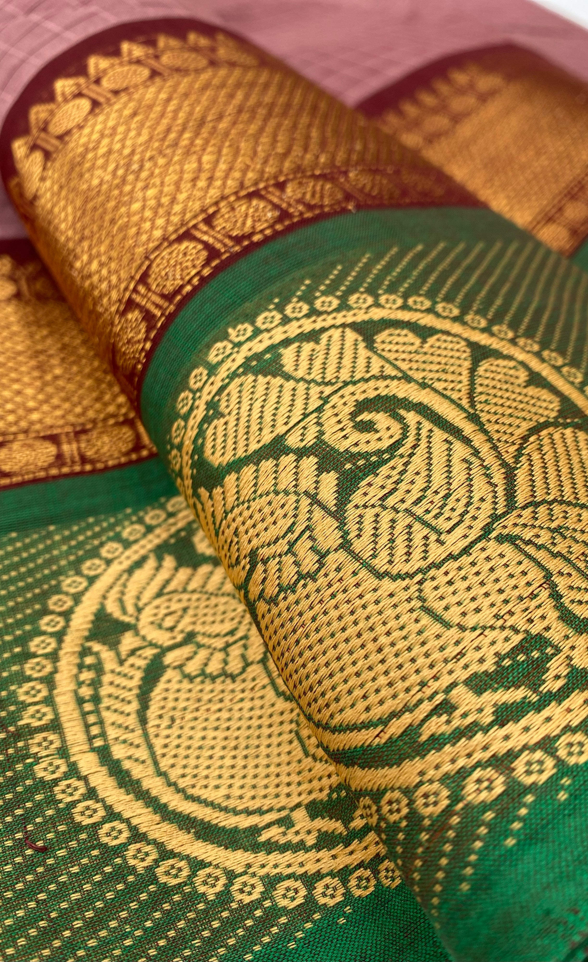 Chettinad Cotton Saree - Mauve tone and Deep green shade