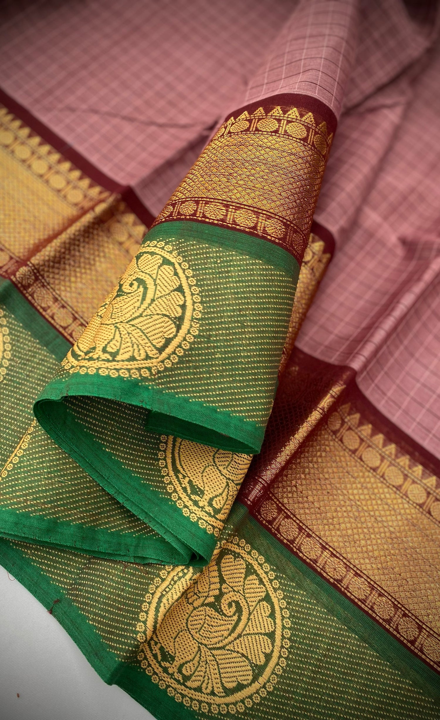 Chettinad Cotton Saree - Mauve tone and Deep green shade