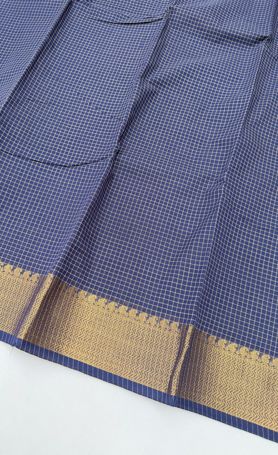 Chettinad Cotton Saree - Dark blue shade and Gold tone