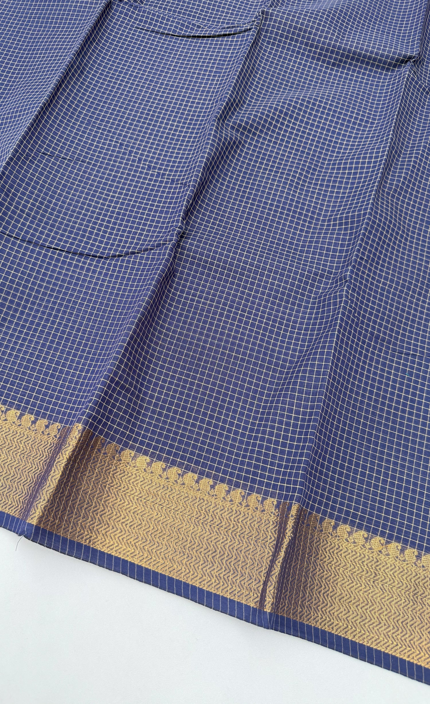 Chettinad Cotton Saree - Dark blue shade and Gold tone