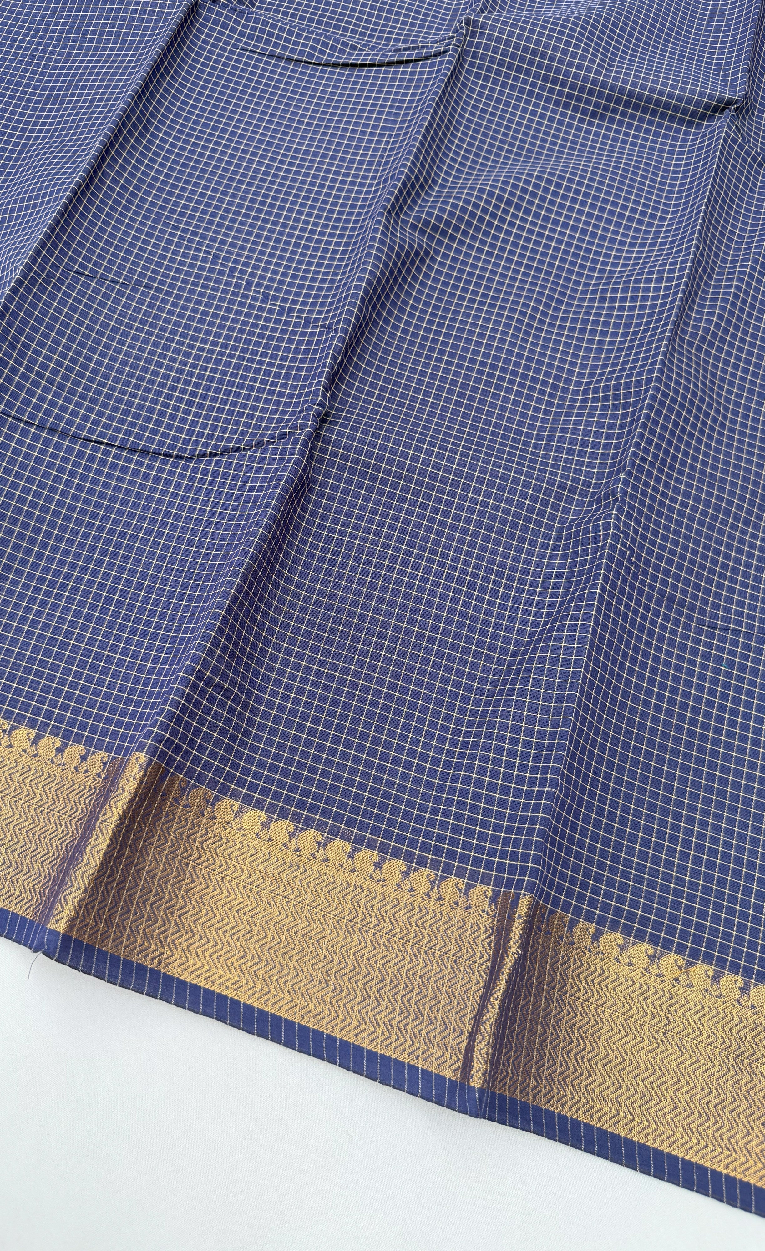 Chettinad Cotton Saree - Dark blue shade and Gold tone