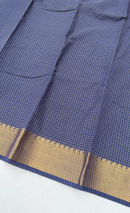 Chettinad Cotton Saree - Dark blue shade and Gold tone