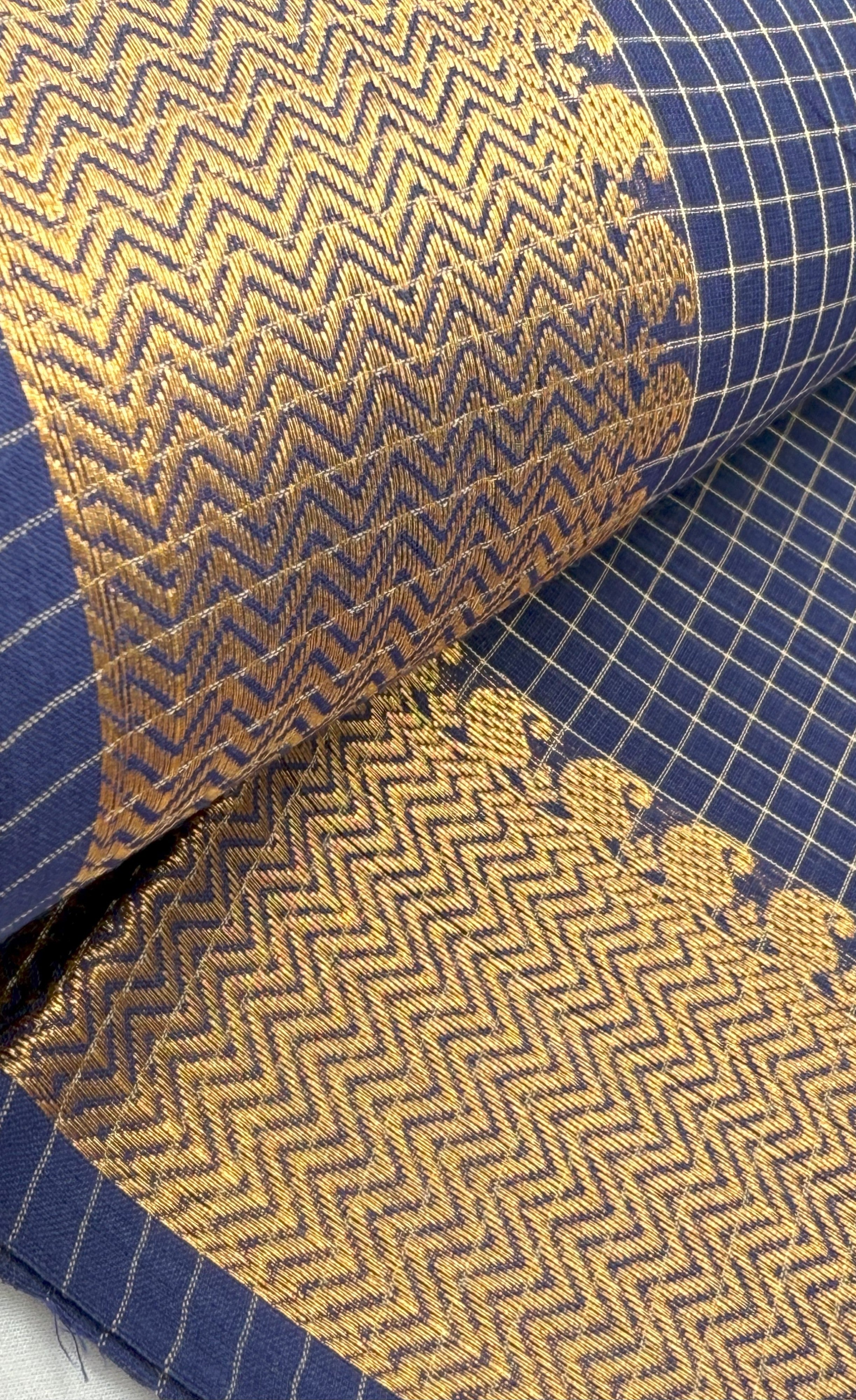 Chettinad Cotton Saree - Dark blue shade and Gold tone