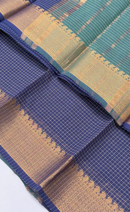 Chettinad Cotton Saree - Dark blue shade and Gold tone