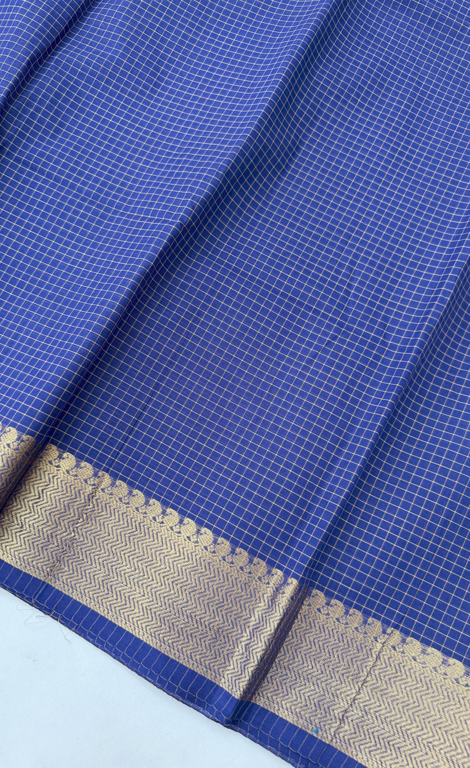 Chettinad Cotton Saree - Ink blue shade and Gold tone