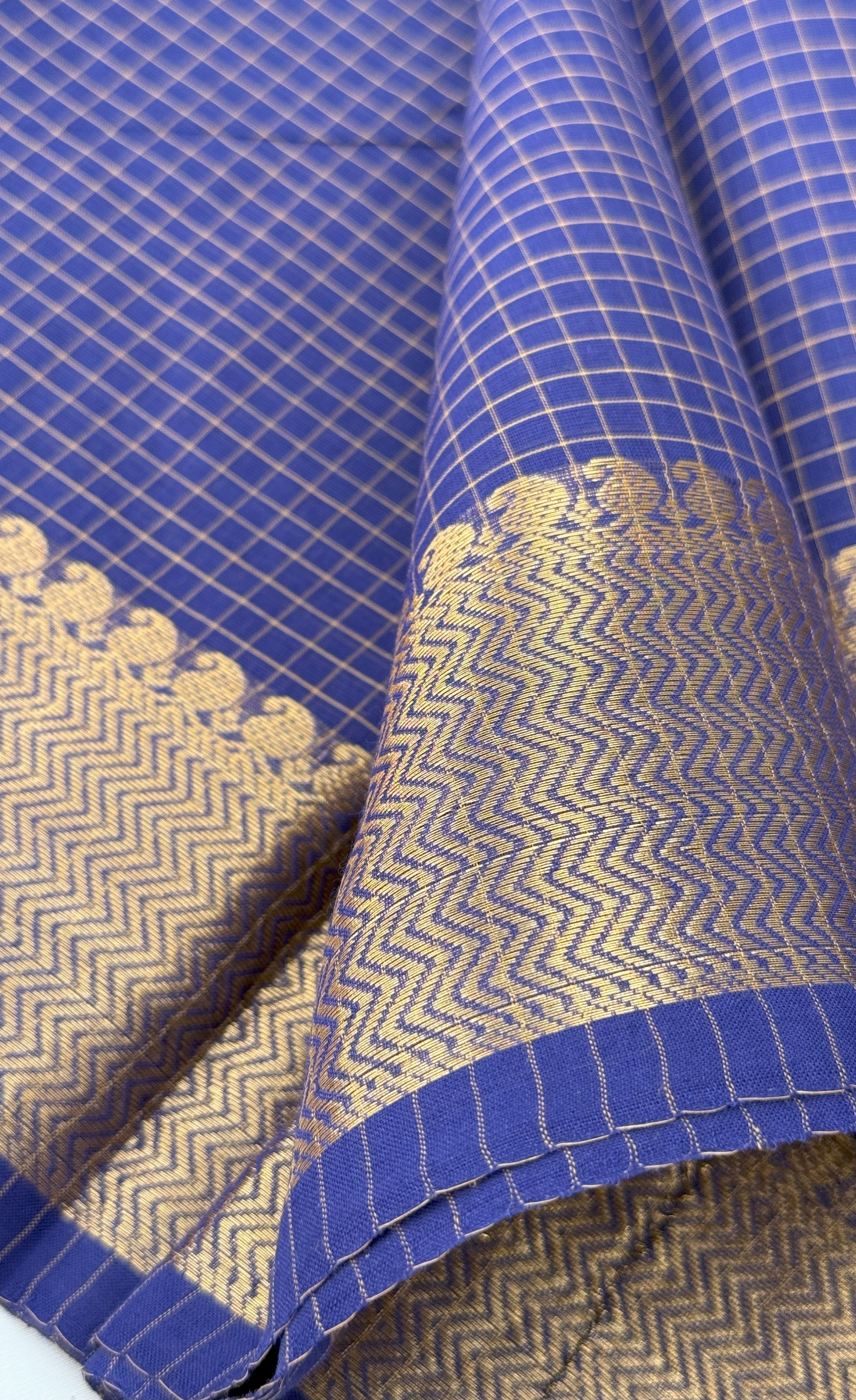 Chettinad Cotton Saree - Ink blue shade and Gold tone