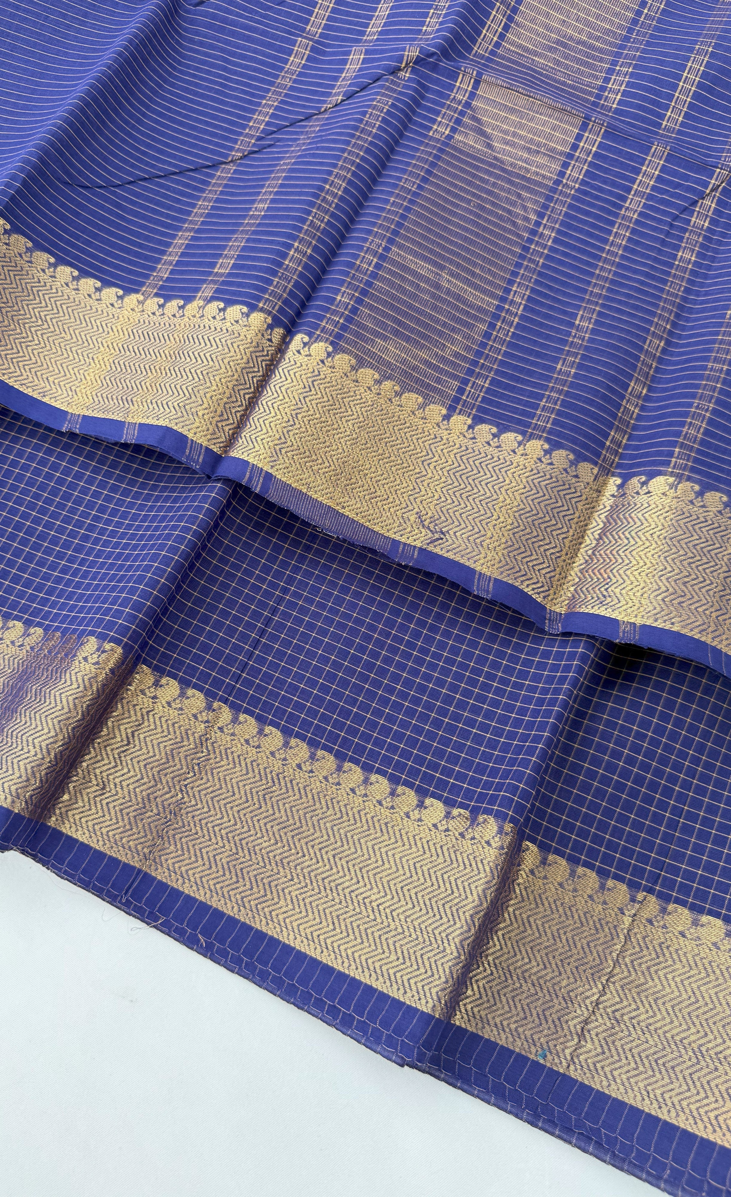 Chettinad Cotton Saree - Ink blue shade and Gold tone